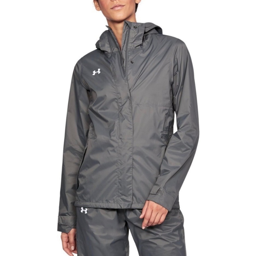 Under Armour Rain Jacket Womens Medium Grey 1259040 Hooded Storm Windbreaker
